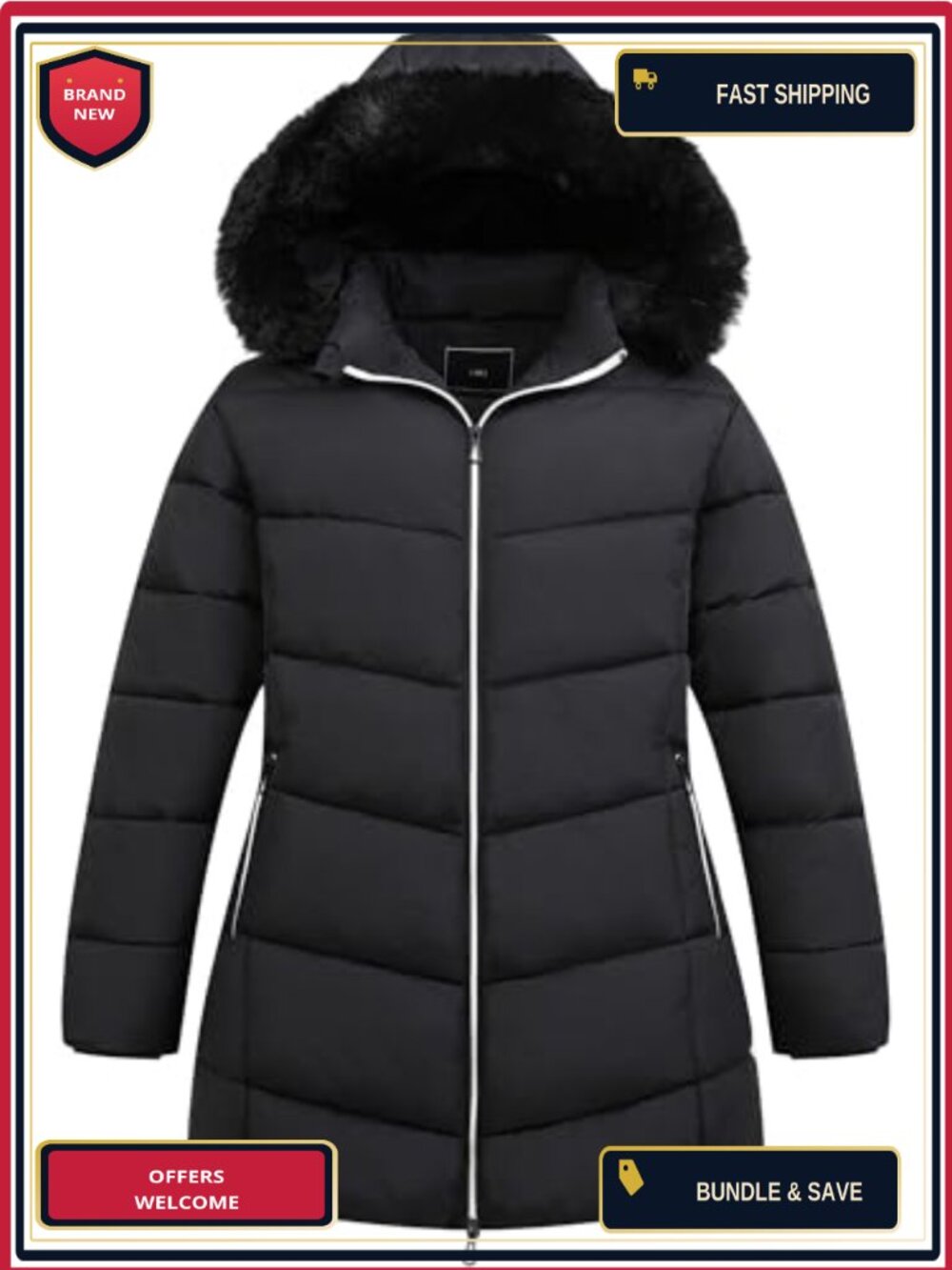 Plus Size Winter Down Alternative Coat Waterproof Windproof Quilted Long Sleeve